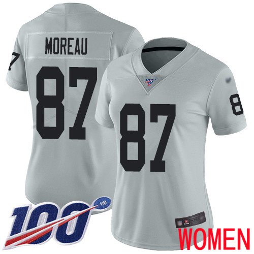 Oakland Raiders Limited Silver Women Foster Moreau Jersey NFL Football #87 100th Season Inverted Jersey